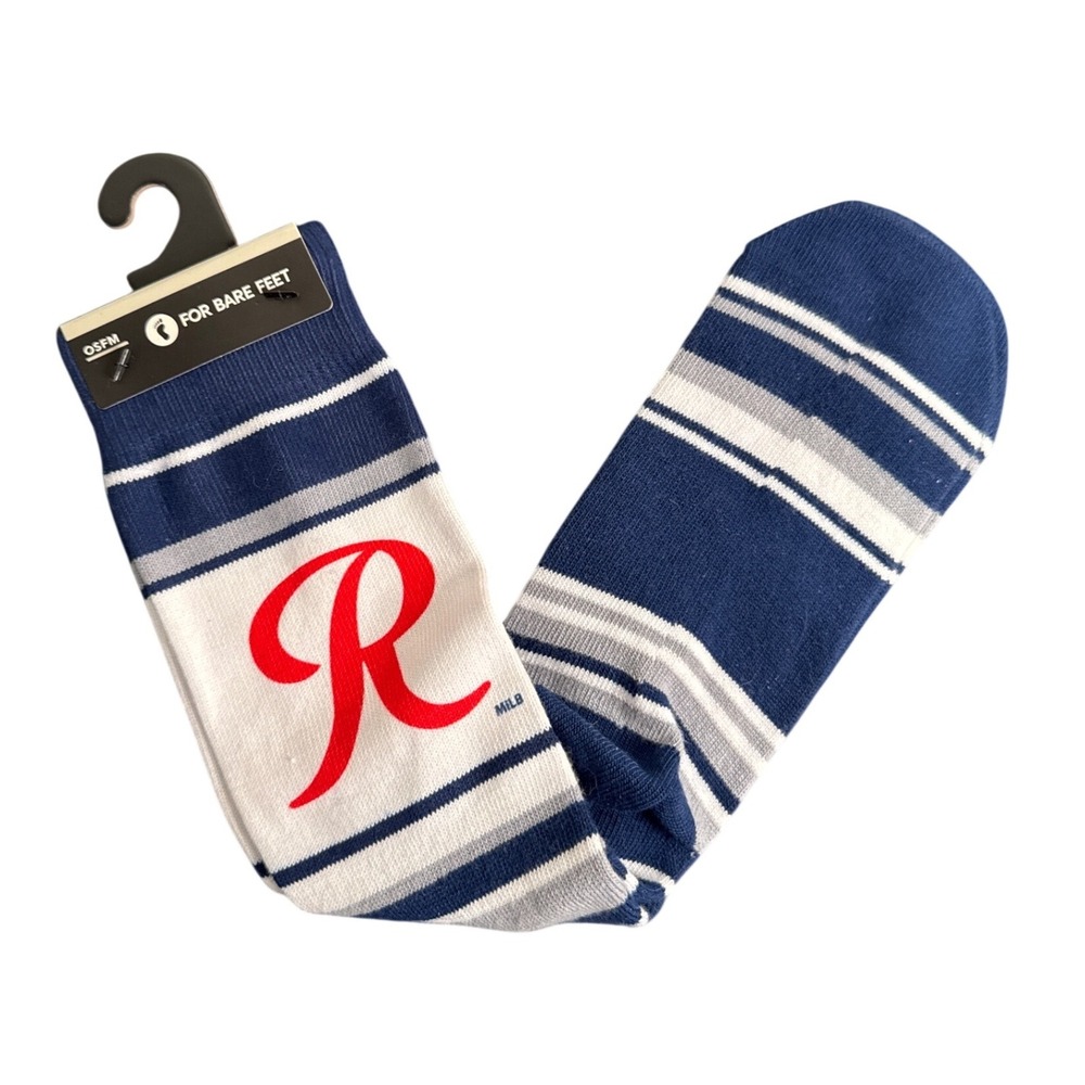 For Bare Feet Tacoma Rainiers MiLB Crew Socks Navy Blue White Striped OSFM NEW